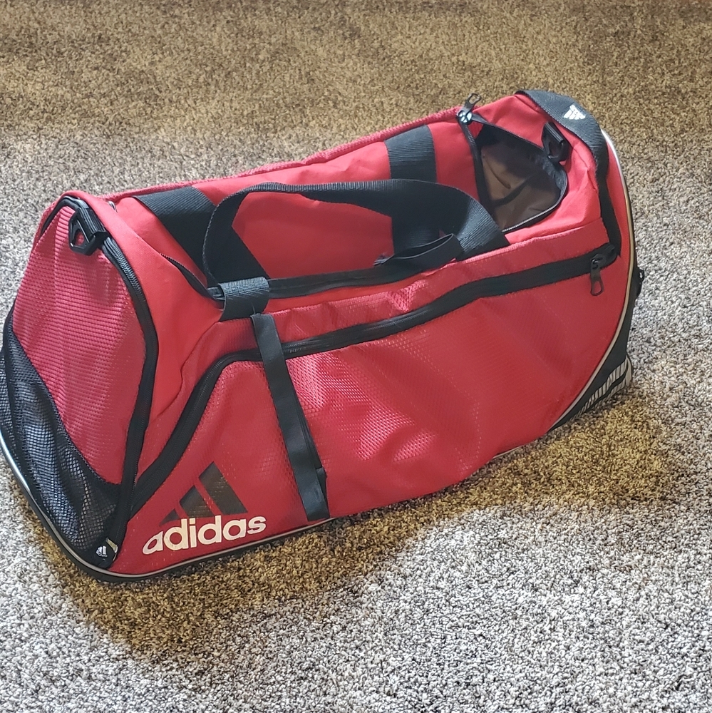 Adidas red duffel bag